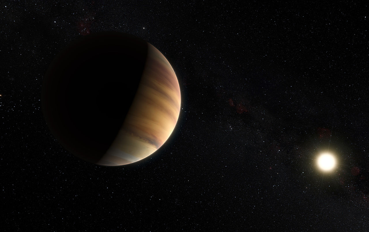 Artist's concept of the star system 51 Pegasi, featuring a giant planet