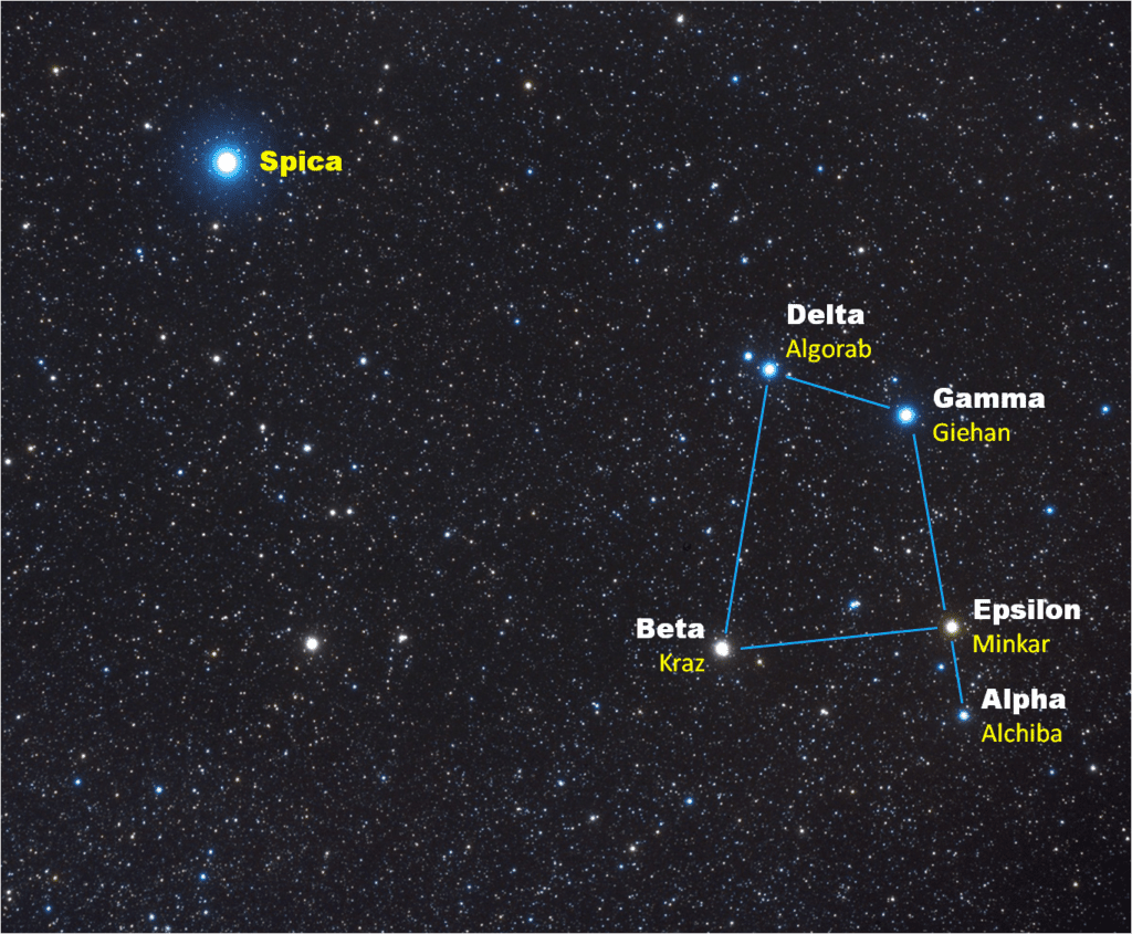 The constellation Corvus, near brilliant Spica