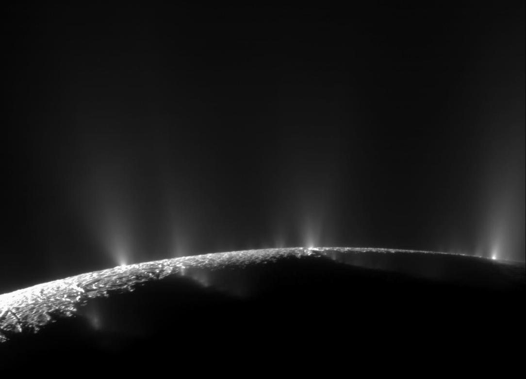 Plumes of ice and water shoot into space from Enceladus, a moon of Saturn