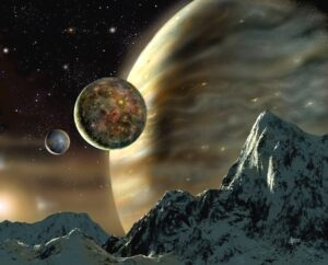 Artist's concept of a moons orbiting a Jupiter-like exoplanet