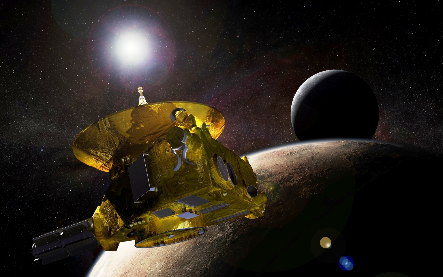 Artist's concept of New Horizons passing by Pluto