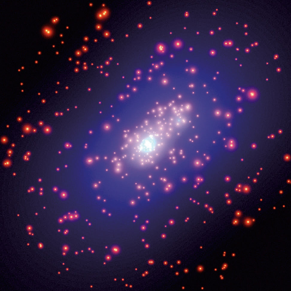 In galaxy cluster CL0024+1654, each yellow dot is a galaxy.