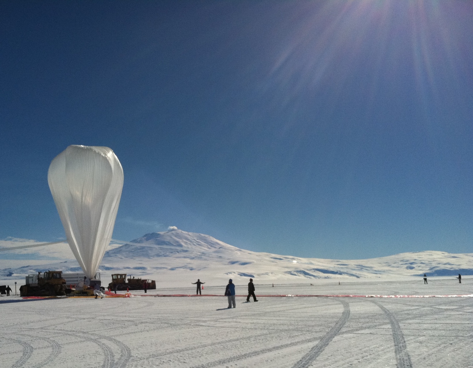 A balloon is prepared for launch from Antarctica
