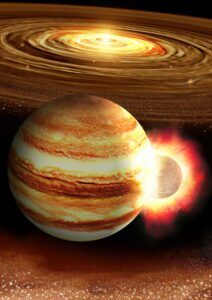 Artist's concept of a small planet smacking into the young Jupiter