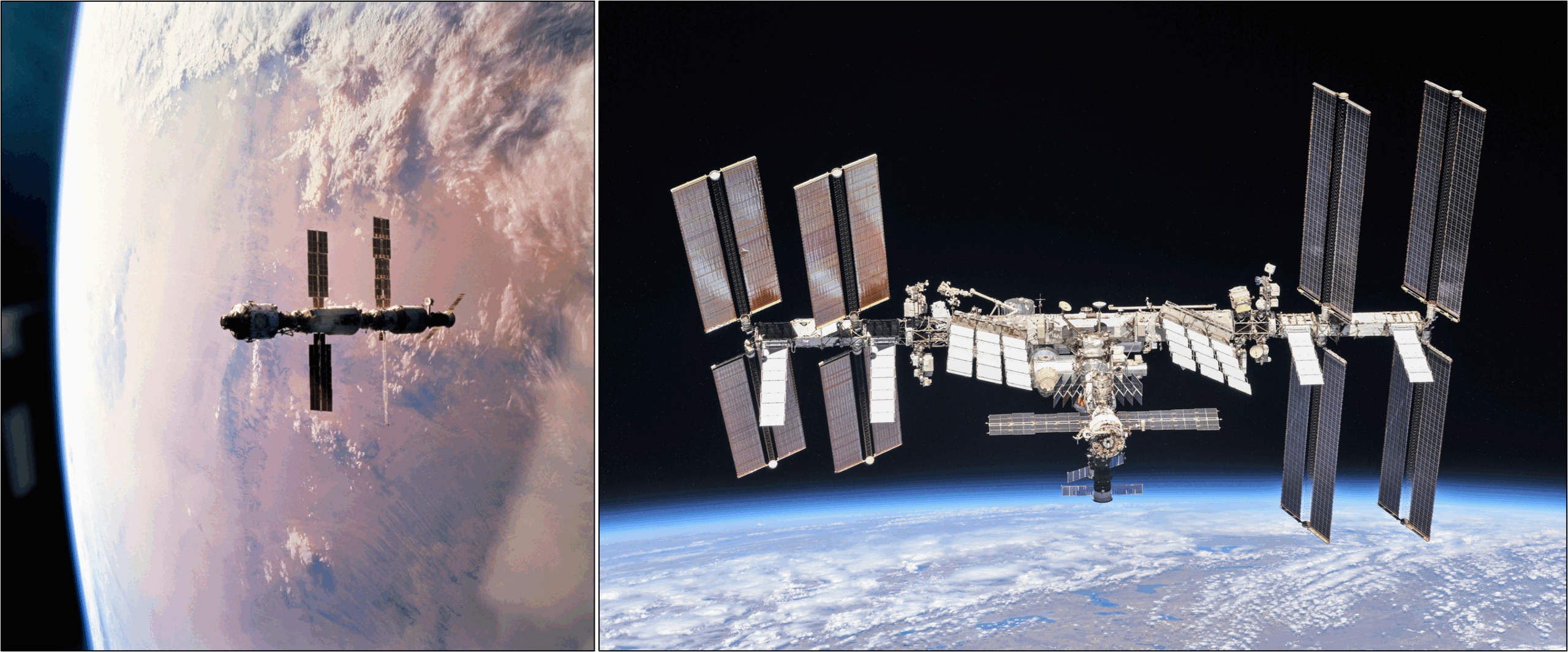 International Space Station in 2000 (left) and 2018