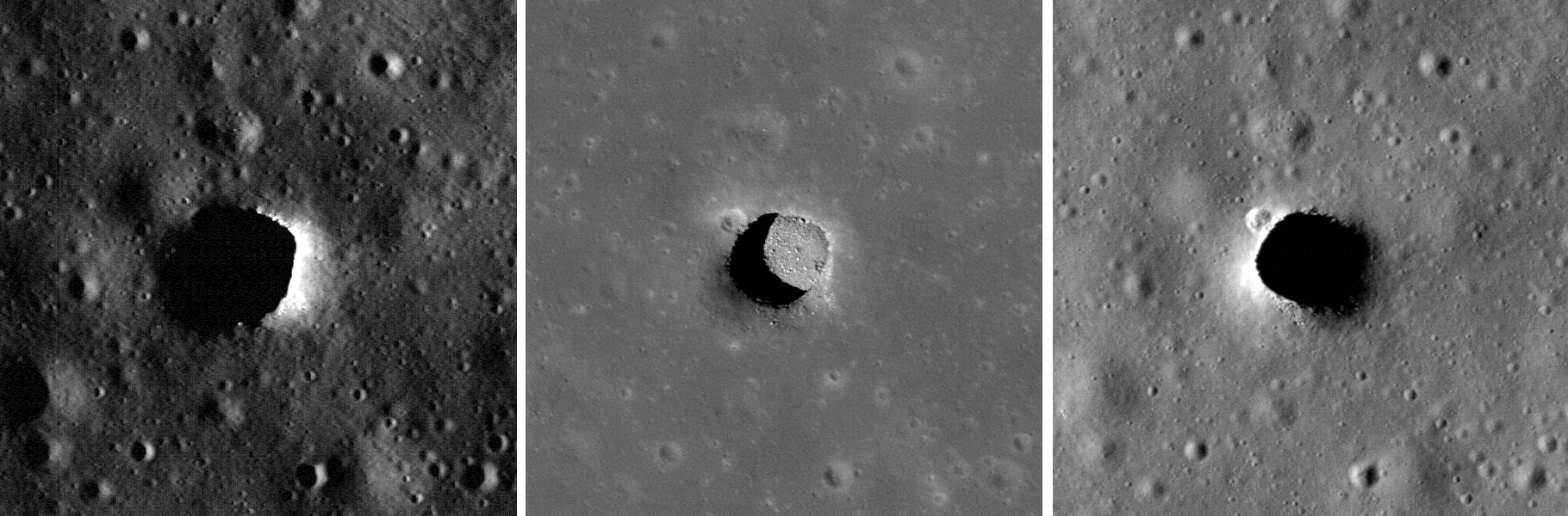 three lunar pit craters