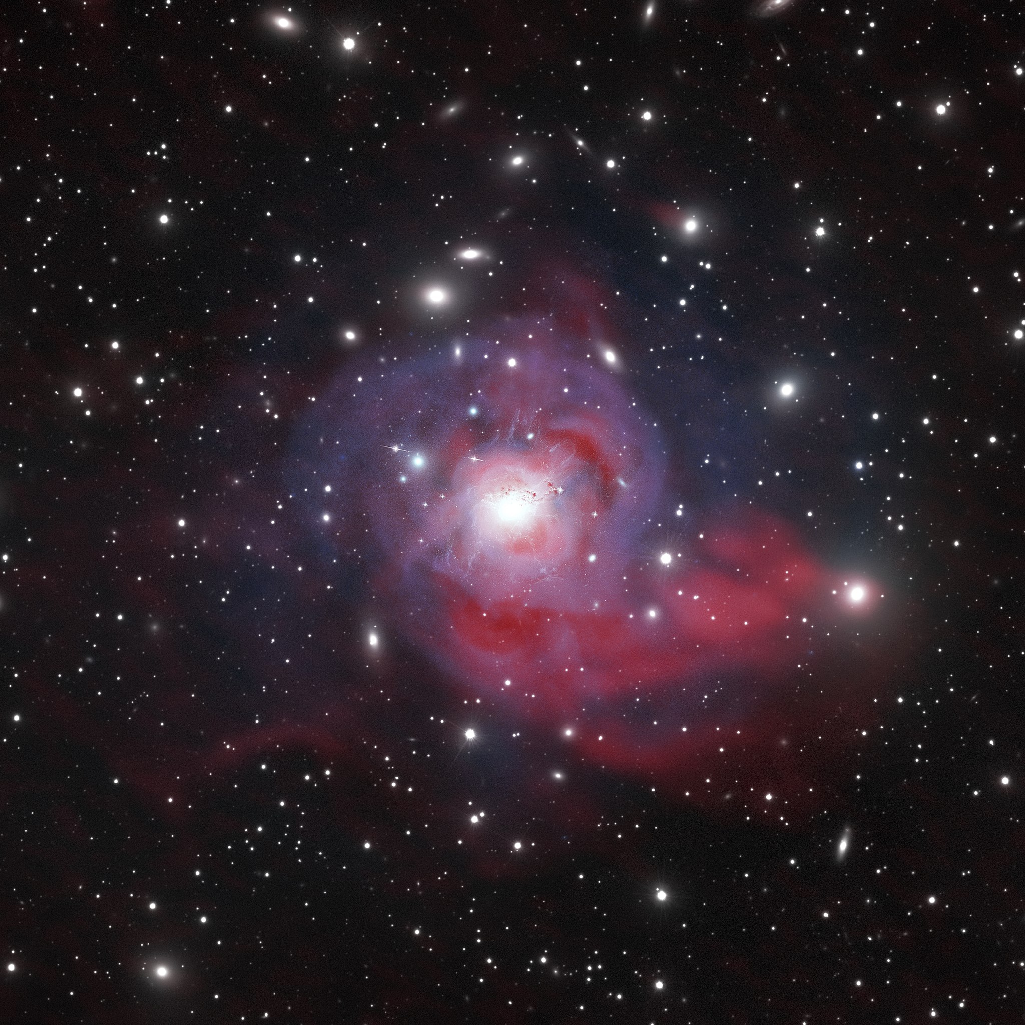 composite image of ngc 1275, a giant galaxy in the middle of the perseus cluster