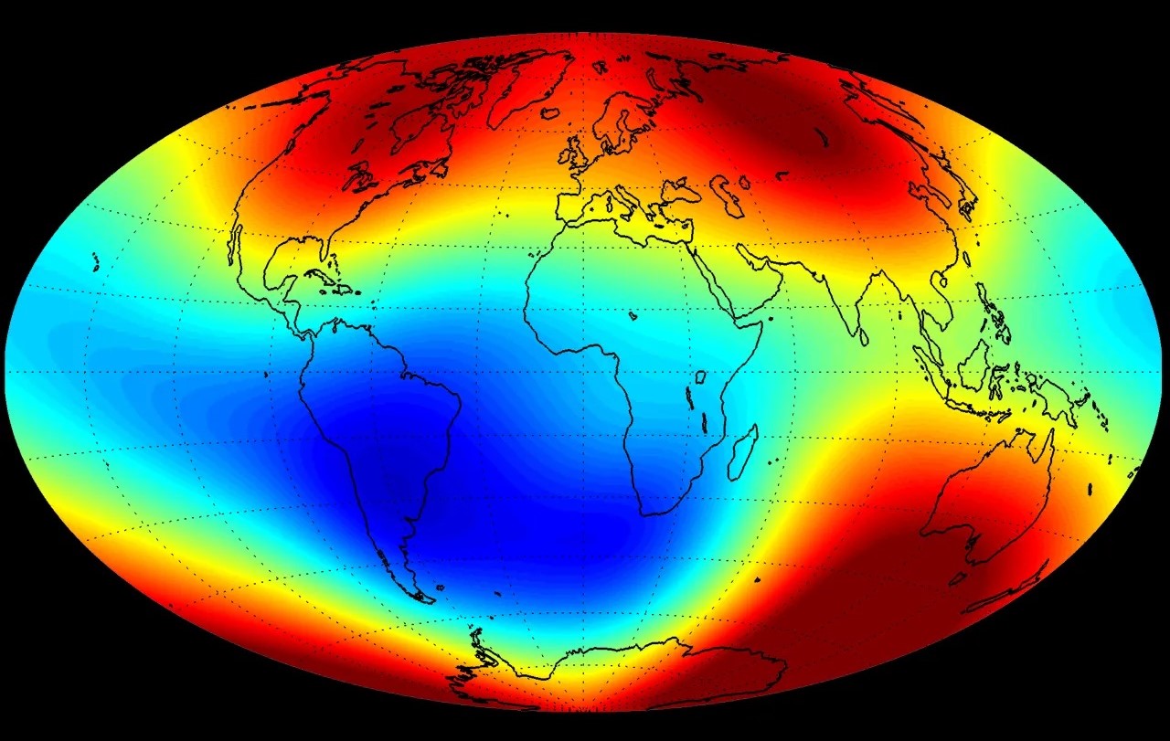color-coded map of Earth's magnetic field
